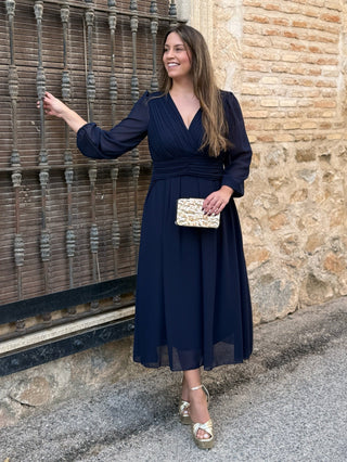 Vestido midi azul marino | Isabela
