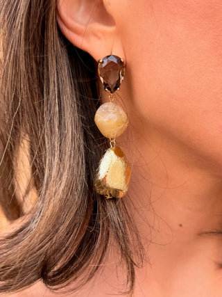 Pendientes marrón efecto piedra | Dira