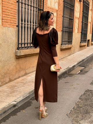 Vestido midi marron | Esmeralda