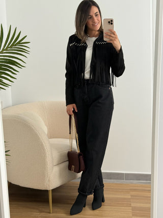 Chaqueta ante flecos Negra I Mika - Alalá Moda Mujer