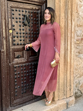Vestido estampado vichy burdeos | Rubí - Alalá Moda Mujer