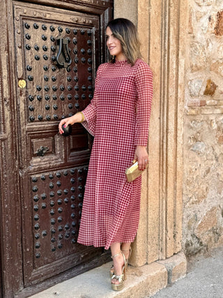 Vestido estampado vichy burdeos | Rubí - Alalá Moda Mujer