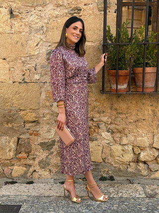 Vestido liso em chiffon castanho | Andreia 