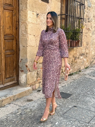 Vestido liso em chiffon castanho | Andreia 