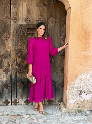 Vestido liso em chiffon castanho | Andreia 