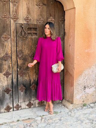 Vestido liso em chiffon castanho | Andreia 