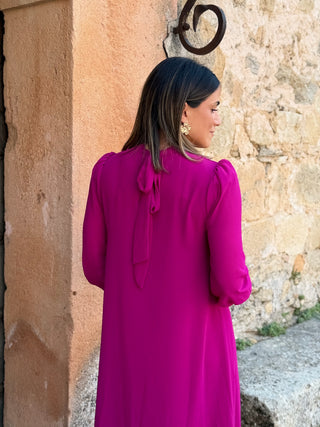 Vestido liso em chiffon castanho | Andreia 