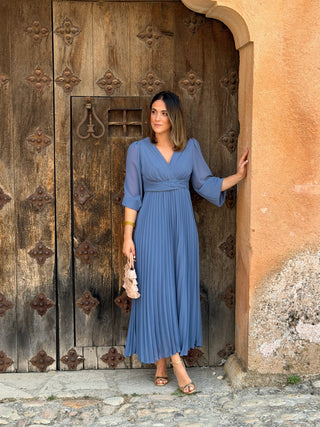 Vestido azul plissado | Luciana