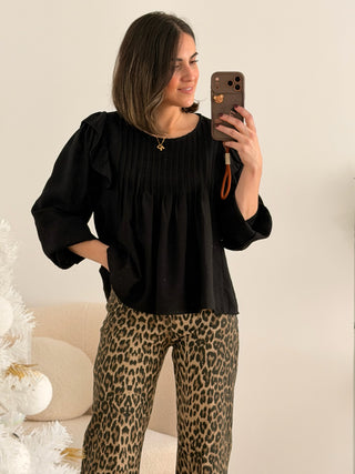 Blusa tabla y volante negro | Alba