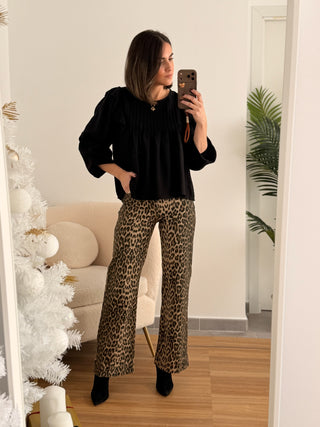 Blusa tabla y volante negro | Alba