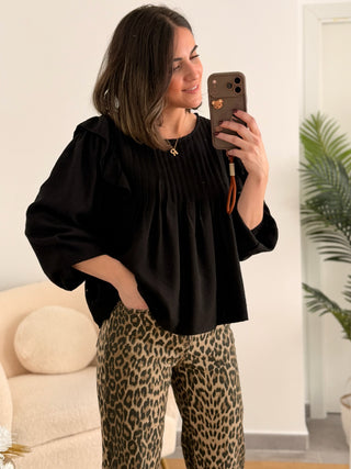 Blusa tabla y volante negro | Alba