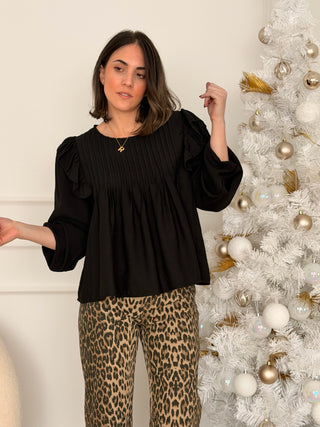 Blusa tabla y volante negro | Alba