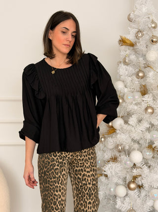 Blusa tabla y volante negro | Alba
