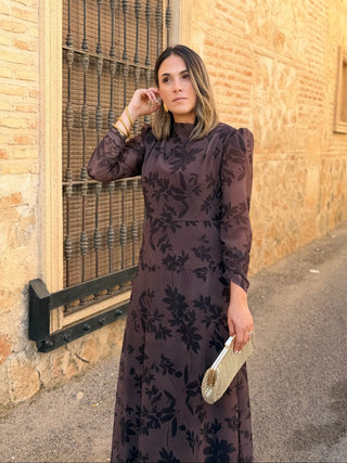 Vestido gasa midi marrón | Lipa