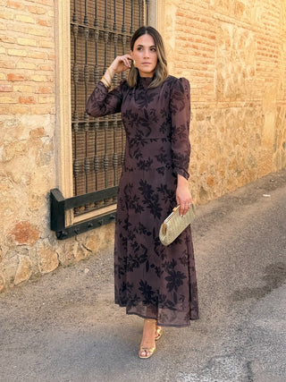 Vestido gasa midi marrón | Lipa
