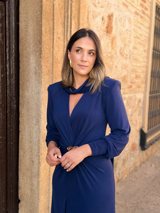 Vestido azul marino con Broche Dorado | Tessa