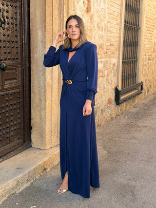 Vestido azul marino con Broche Dorado | Tessa
