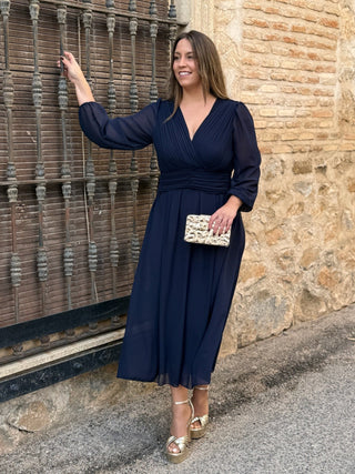 Vestido midi azul marino | Isabela