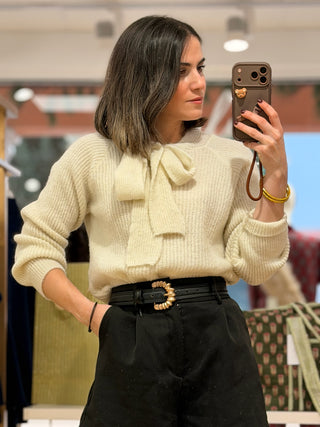 Jersey punto con lazo blanco crudo| Mika