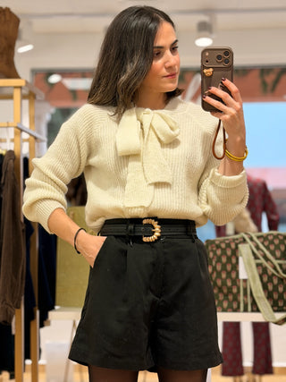 Jersey punto con lazo blanco crudo| Mika