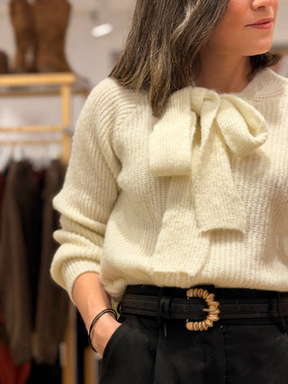 Jersey punto con lazo blanco crudo| Mika