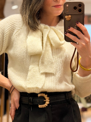 Jersey punto con lazo blanco crudo| Mika