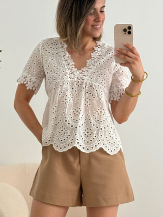 Blusa manga corta brocada  | Claire