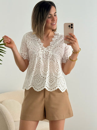 Blusa manga corta brocada  | Claire