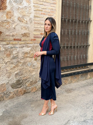 Vestido midi bicolor azul marino y burdeos| Tiffany