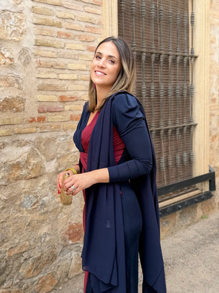 Vestido midi bicolor azul marino y burdeos| Tiffany