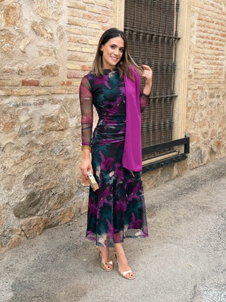 Vestido midi de tul estampado | Marlena