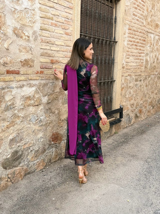 Vestido midi de tul estampado | Marlena