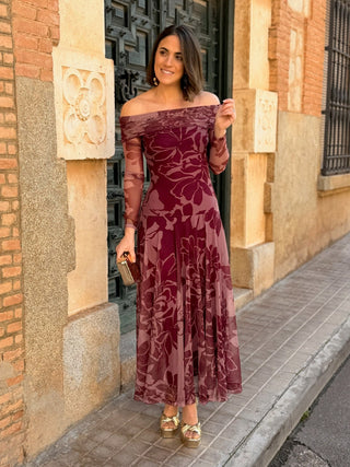 Vestido tul cuello bardot | Lina