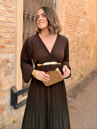 Vestido plisado marron | Catalina
