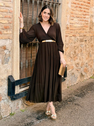 Vestido plisado marron | Catalina