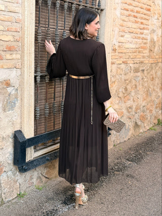Vestido plisado marron | Catalina