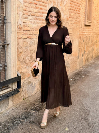 Vestido plisado marron | Catalina