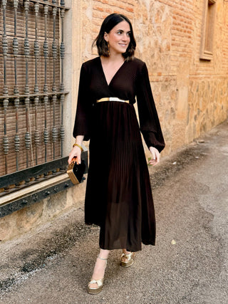 Vestido plisado marron | Catalina