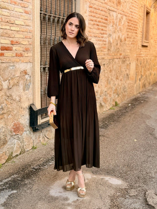 Vestido plisado marron | Catalina