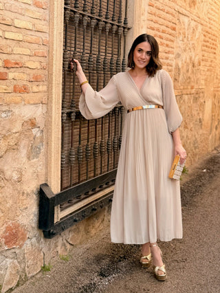 Vestido plisado beige | Catalina