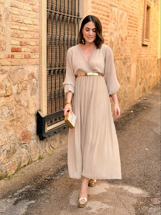 Vestido plisado beige | Catalina