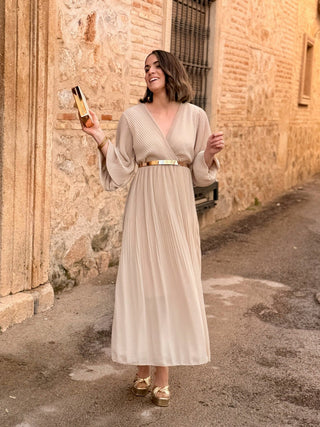 Vestido plisado beige | Catalina