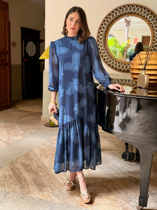 Vestido gasa estampado azul | Julia