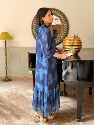 Vestido gasa estampado azul | Julia