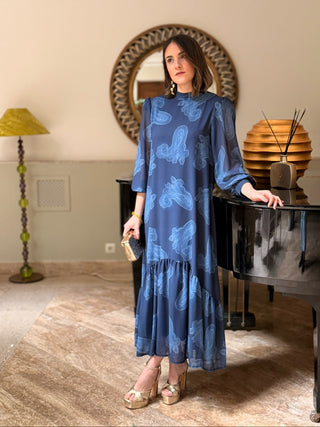 Vestido gasa estampado azul | Julia