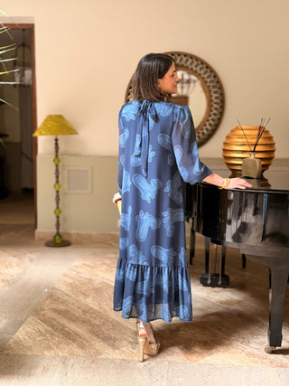 Vestido gasa estampado azul | Julia