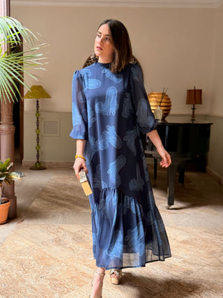 Vestido gasa estampado azul | Julia