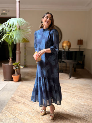 Vestido gasa estampado azul | Julia