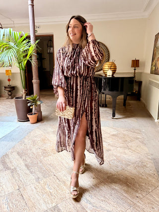 Vestido gasa estampado marrón| Candela