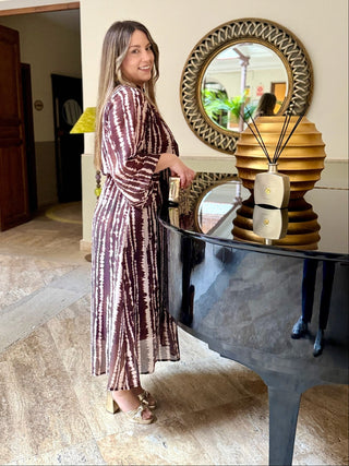 Vestido gasa estampado marrón| Candela